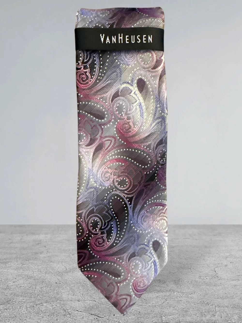 Van Heusen Shaded Paisley Tie Featuring Intricate Purple And Gray Paisley Design